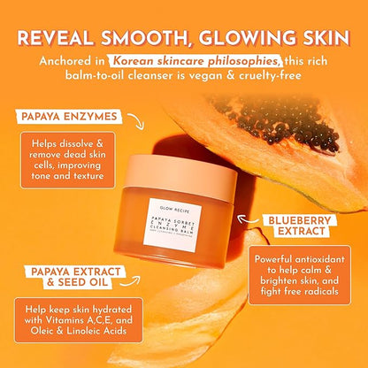 Glow Recipe Papaya Enzyme Cleansing Balm Makeup Remover - Gentle Exfoliator, Makeup Melting Balm & Face Cleanser for Women - Exfoliating Face Wash to Even Skin Tone & Lock-in Facial Hydration (3.38oz)