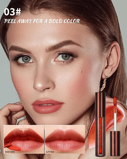 Peel Off Lip Liner Stain, Long Lasting Waterproof Transfer-Proof Lip Tint Stain Peel Off, Non-stick High Pigmented Lip Gloss Lipliner Tattoo, Liquid Tinted Lipstick, Lip Makeup Gift for Women Girl-03