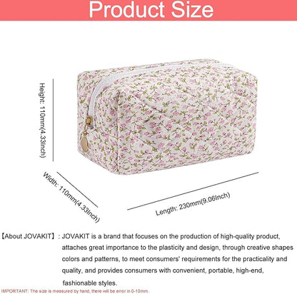 JOVAKIT Square Makeup Bag Cute Cosmetic Bag for Women, Floral Coquette Aesthetic Toiletry Bag, Zipper Make Up Pouch, Travel Make Up Organizer Bag (Pink Small Floral)