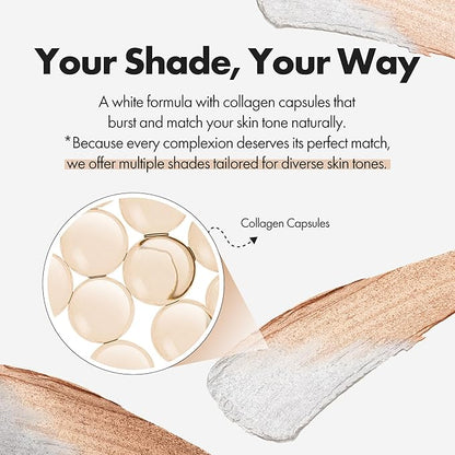 Blanc Cover Cream Stick V White - Korean Color-Changing Foundation Stick with Volufiline - Medium to Full Coverage Dewy Finish Base Makeup - Dual-Ended with Detachable Brush (203 Medium)