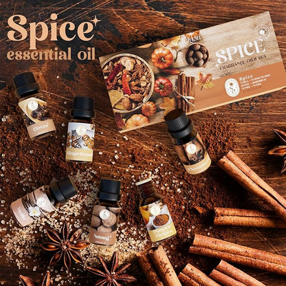 Autumn Spice Essential Oils Set – Cozy Fall Fragrance Oils for Diffuser & Candle Making – Cinnamon, Vanilla, Pumpkin Pie, Nutmeg, Clove, Gingerbread – Warm Home Aroma & Gift Set