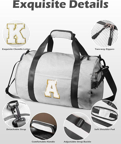 Tween Girl Trendy Stuff, Girls Travel Duffle Bag, Kids Initial Overnight Bags with Shoe Compartment, Monogram Weekender Bag with Makeup Pouch, Birthday Gift for Daughter (Letter K)
