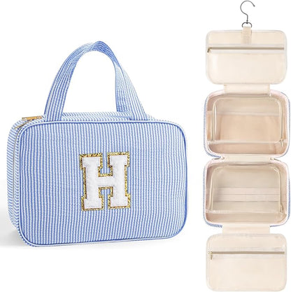 TOPEAST Travel Toiletry Bag for Women - Hanging Toiletry Bag, Personalized Initial Toiletry Bags for Traveling Women, Portable Travel Toiletry Bag for Toiletries, Cosmetics - Letter H, Blue