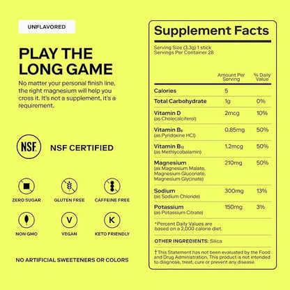 Magna Electrolytes Powder Drink Mix for Hydration, Energy & Focus Support with Magnesium L Threonate, Sodium, Potassium, Vitamin D, B6 & B12, Sugar Free, Unflavored, 14 Servings