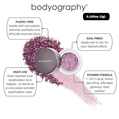 Bodyography Glitter Pigment Eye Shadow | Long Wear Shimmer Eyeshadow | Vegan, Talc & Paraben Free | Cream Powder Formula | Blue Morpho (Chrome Periwinkle) 1.5 g