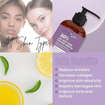 Lift & Firm 30% Peptide Serum for Face – Anti-Aging Serum with Vitamin C, E, Matrixyl 3000, Aloe Vera & Hyaluronic Acid – Multi-Peptide Formula to Lift, Firm & Rejuvenate Skin (8 fl oz)