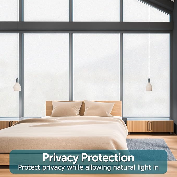 HIDBEA Frosted Window Privacy Film - Non Adhesive Static Cling Glass Stickers Sun UV Blocking Heat Control Door Covering Decals for Home Office, 55.1 x 393.7 Inch
