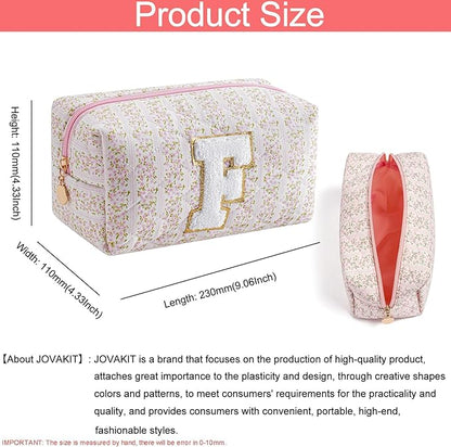 JOVAKIT Alphabet Makeup Bag Cosmetic Bag for Women, Christmas Gifts for Girls Age 6-18, Floral Flowers Coquette Travel Toiletry Zipper Make Up Pouch Organizer Trendy Stuff (Pink Floral F)