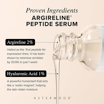 Asterwood Argireline Serum with Hyaluronic Acid - Peptide Serum for Face - Wrinkle Reducing, Anti-Aging, Nourishing - Fragrance-Free - 1 Fl Oz