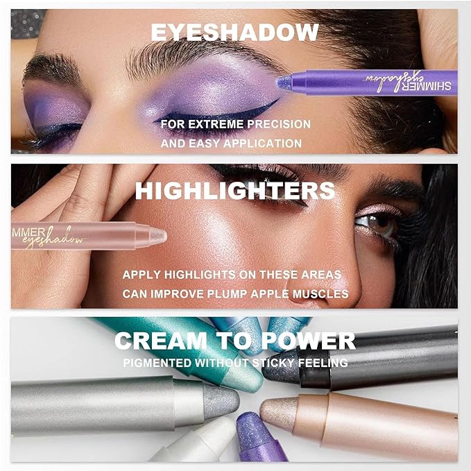 Green Eyeshadow Stick, Highlighter Eye Liner,Eye Brightener Stick, Shimmer Creamy eyeshadow, Waterproof Eyeshadow Pencil Long Lasting Eye Shadow Makeup. #2 green shimmer