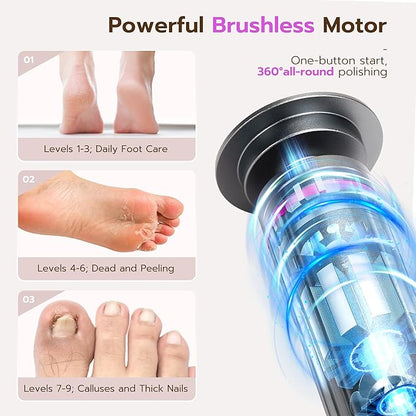 Electric Foot Callus Remover, Adjustable Speed Rechargeable Foot Sander Pedicure Tools for Feet Dead Skin with Sandpaper Disk and Nail Drill Bits,Equipped with Digital Display（Dark Gray）
