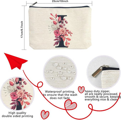 Initial A-Z Personalized Floral Makeup Bag, Monogrammed Birthday Gifts for Women Mom, Mothers Day Christmas Gift Ideas for Best Friend, Bride Bridesmaid, Her, Grandma, Small Travel Cosmetic Bag (I)