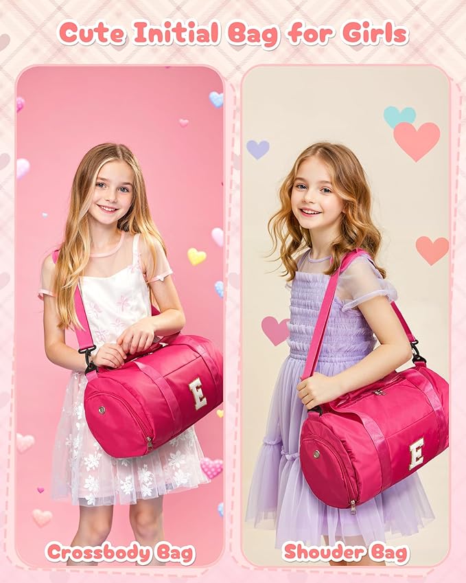 Gift for Grandkids, Girls Travel Duffel Bag, Kids Initial Overnight Bags with Shoe Compartment, Customized Sport Gym Weekender Bag with Makeup Pouch, 5 Year Old Girl Birthday Gift (Letter K)