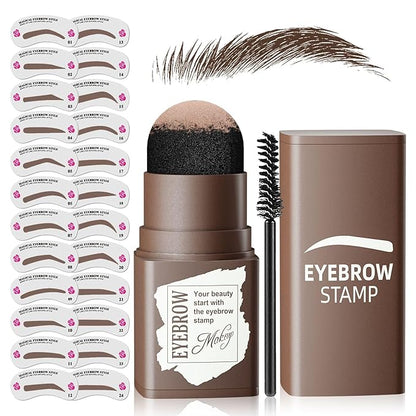 Eyebrow Stamp Stencil Kit - Long-Lasting Eyebrow Powder with Brush, Waterproof & Smudge-Proof Brow Shaping Kit with 24 Reusable Thin & Thick Eyebrow Stencils for Voluminous Brow (Black Brown)