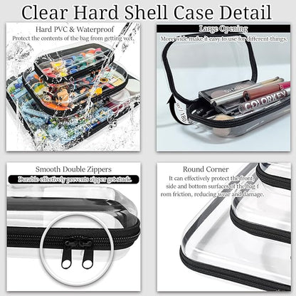 3 Pcs Clear Hard Zipper Case, Hard Shell Plastic Clear Organizer Bag, Transparent Makeup Pouches, Portable Box for Travel Toiletries, Toy Storage Bins (Black, Multi)