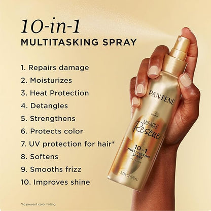 Pantene Miracle Rescue 10in1 Multitasking Spray - Heat Protection, Detangles, Repairs Damaged, Dry Hair, Improves Shine, Leave-In Conditioning Treatment with Keratin and Pro-Vitamin B5, 5.7 oz