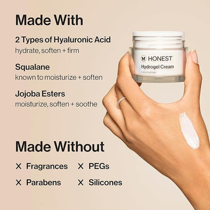 Honest Beauty Mini Hydrogel Cream with Hyaluronic Acid | Lightweight, Moisturizing Water Cream | Gentle for Sensitive Skin, Fragrance Free, Vegan | Travel Size, .57 fl oz