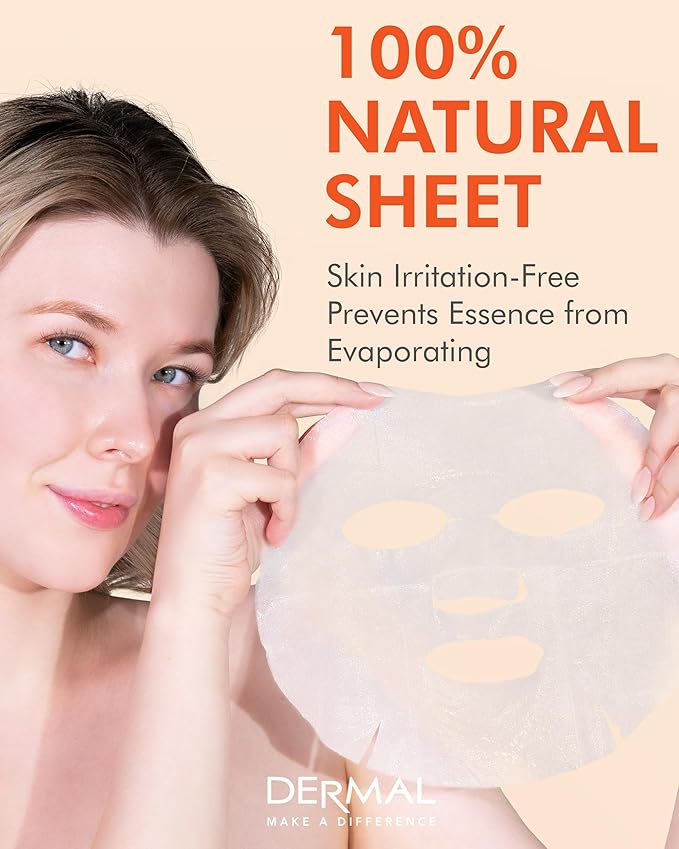 DERMAL Q10 Collagen Essence Facial Mask Sheet 23g Pack of 10 - Coenzyme Q10, Anti Wrinkle and Anti Aging, Skin Elasticity, Daily Skin Treatment Solution Sheet Mask
