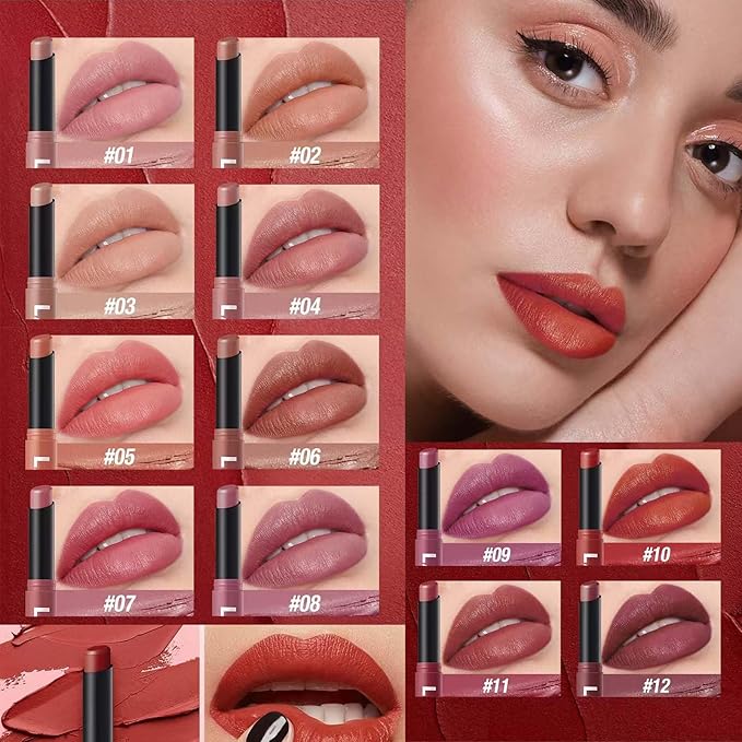 Matte Lipstick For Women Girls 24Hr Wear Waterproof Long Lasting Hypoallergenic Lipsticks - Lightweight Non-Drying, Fade-Resistant Formula 12 Trendy Colors for Daily Use Vegan & Cruelty-Free 03