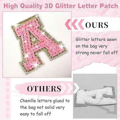 Small Initial Patch Makeup Bag Personalized Gifts Make Up Bag,White Cute PU Leather Glitter Letter Cosmetic Bag with Zipper,Trendy Portable Travel Toiletry Pouch,Preppy Stuff for Teen Girls Women G
