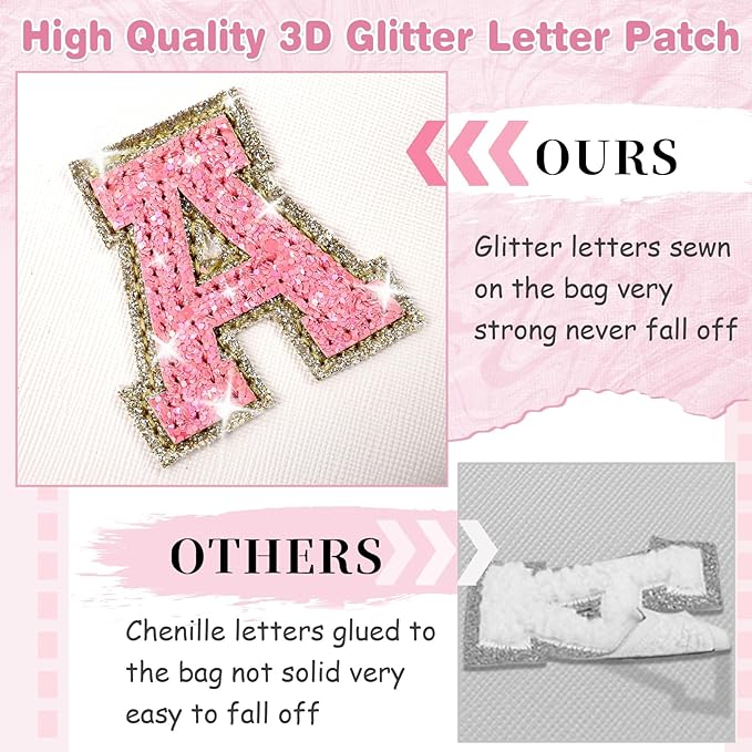 Small Initial Patch Makeup Bag Personalized Gifts Make Up Bag,White Cute PU Leather Glitter Letter Cosmetic Bag with Zipper,Trendy Portable Travel Toiletry Pouch,Preppy Stuff for Teen Girls Women J