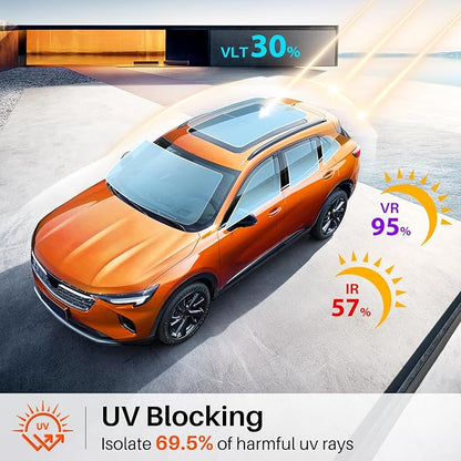 Car Window Tint 30% VLT, 30 Percent Nano Ceramic Window Roll 20" Inch x 20'Ft, Automotive Car Tint for Privacy Sun & Glare Protection UV Heat Blocking, Scratch Resistant 5-Layer