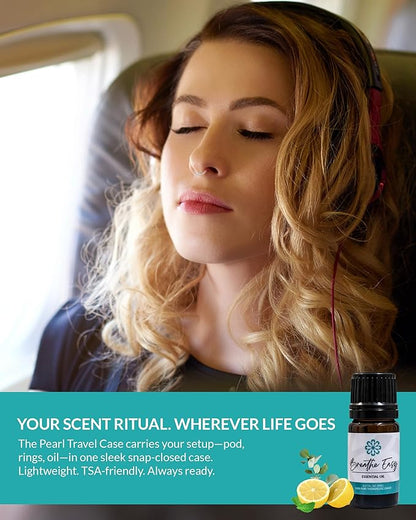 Essence Pearl Travel Case - Wearable Aromatherapy Kit with Nasal Diffuser Rings, Soaking Bay, and 5mL Essential Oil – Portable Wellness Gift Set for On‑The‑Go Self Care