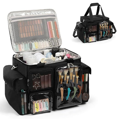 Large Hairstylist Traveling Bag, Hair Tool Organizer with Removeable Dividers, Hairdresser Hair Tools Travel Bag with Multi Pockets, Professional Makeup Artist Bag with Shoulder Strap