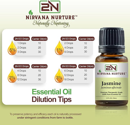 Jasmine Essential Oil 100% Pure Premium Therapeutic Grade, Undiluted - Aromatherapy Diffuser for Calm and Relaxation, Skin Care, Hair Care