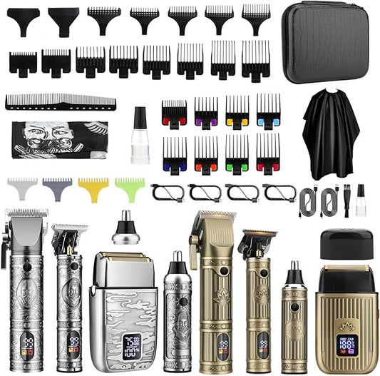 Professional Hair Clippers for Men T-Blade Barber Clippers and Trimmer Set Nose Hair Trimmer Foil Shavers for Men Clippers for Hair Cutting, LCD Display