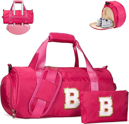 Birthday Gifts for Niece, Girls Travel Duffel Bag, Kids Initial Overnight Bags with Shoe Compartment, Customized Sport Gym Weekender Bag with Makeup Pouch, Sweet 16 Gift for Girl (Letter B)