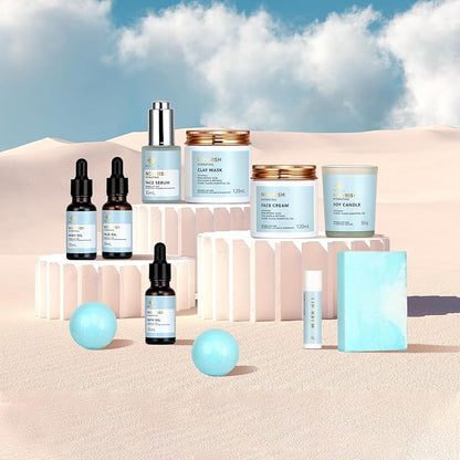 Spa Gift Set, 28pcs Ylang Facial Skin Care Set includes Face Cream, Bath Oil, Serum, Shower Accessories, Clay Mask. Bath & Body Set, Body & Facial Kit for Women & Men, Birthday, Christmas, Dad, Mom