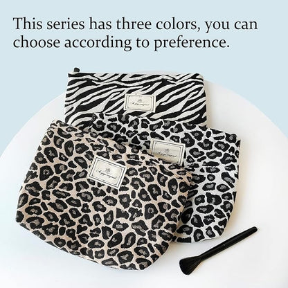 STARDW Leopard Makeup Bag Organizer Cosmetic Bags for Women and Girls,Travel Toiletry Bag Large Capacity Canvas Makeup Zipper Pouch, Purse Organizer Pouches (Brown Leopard)