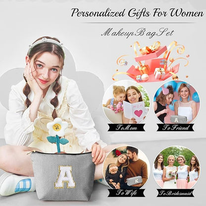 YOOLIFE Gifts for Girls, Women & Teenagers, Personalized Initial Makeup Bag, Unique Stitch Chenille Letter, Multicolor, Cosmetic Case, Makeup & Travel Use
