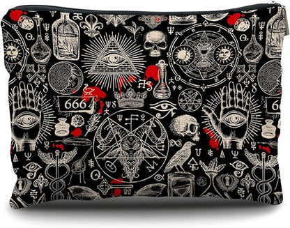 Nogrit Gothic Black Makeup Bag - Retro Black Small Cosmetic Makeup Bag for Purse, Gothic Gifts for Women
