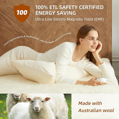 Bwarm Muilt-Zone Heated Mattress Pad King Wool Electic Mattress Pad, Touchscreen Bed Warmer with 9 Heat Settings, 1-12 Hours Auto Off Memory Deep Pocket,Machine Wash White King 78" x 80"