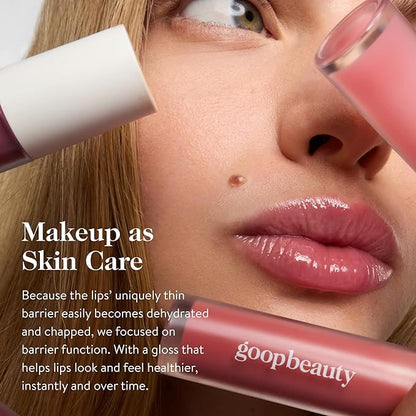 goop Beauty Hydra-Barrier Gel Gloss | Hydrating Lip Gloss to Moisturize & Plump Lips | Hyaluronic Acid & Vitamin E | Glaze - Palest Clear Pink | 0.13 oz