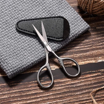 Small Precision Scissors, 3.5inch Stainless Steel Multi-Purpose Vintage Beauty Grooming Kit for Facial Hair, Eyebrow, Eyelash, Beard, Moustache with PU Sheath