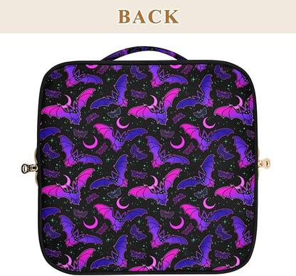 Makeup Organizer Bag, Purple Bat Gothic Travel Makeup Bags Makeup Vanity Case Large Capacity Rhombus Cosmetic Toiletry Bag for Girl Women Ladies