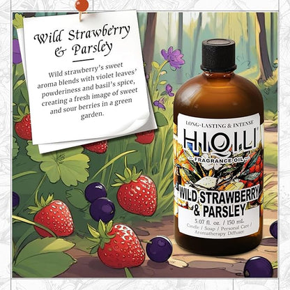 HIQILI Wild Strawberry & Parsley Fragrance Oil for Candle Making, Inspired by J-M.Lone Wild-Straw & Psley, Fresh Soap Scents, DIY Body Spray & Perfume for Women - 5.07 Fl Oz