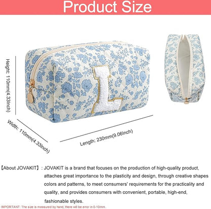 JOVAKIT Makeup Bag Cosmetic Bags for Women, Christmas Gifts for Girls Age 6-18, Alphabet Pink Floral Coquette Zipper Travel Makeup Pouch, Organizer Case Trendy Stuff (Pink+ Blue L)
