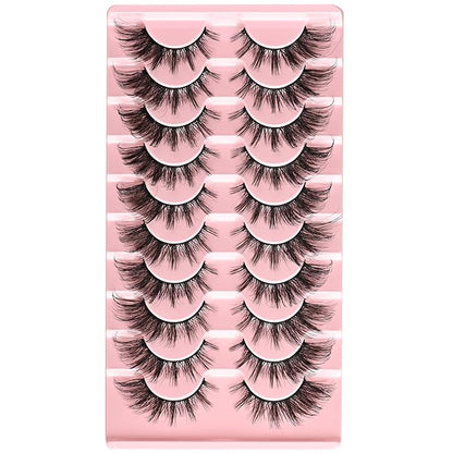 FARRED Cat Eye Lashes Natural Fox Eyelashes 10 Pairs D Curl Wispy False Lash Strips Volume Cateye Fake Eyelash Russian Strip Lashes Natural Look Full Pestañas Sets for MUA and Beginners Makeup