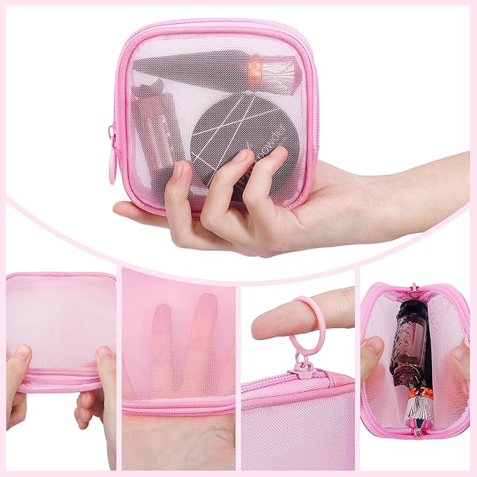 4 Pieces Mini Zipper Nylon Mesh Pouch, Mesh Cosmetic Bags Makeup Bags, Multipurpose Travel Toiletry Bags for Office Supplies and Travel Accessories (Purple, S)