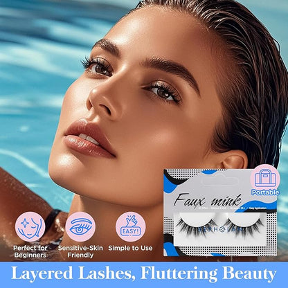 Lashes Natural Look False Eyelashes - Bepholan Fake Eyelashes 3D Super Fluffy False Lashes Black Band Wispy Lashes 3-Pack Faux Mink Lashes,XMZ21-3
