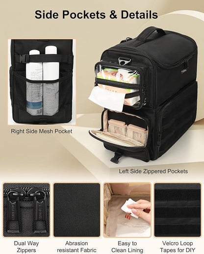 Relavel Rolling Makeup Train Case, Cosmetology Case on Wheels with 4 Clear Bags, Professional Makeup Artist Set Bags Cosmetic Storage Organizer with Adjustable Dividers, 360° Spinner Wheels, Black