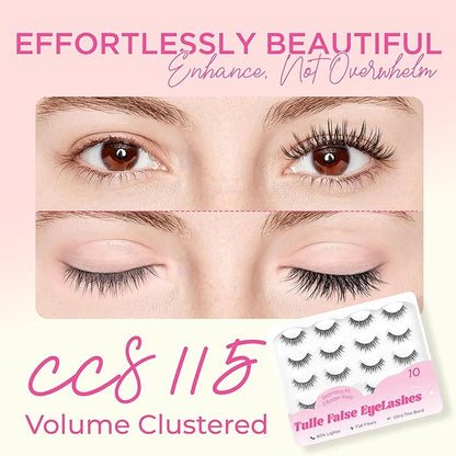 BEPHOLAN Ultra-thin False Eyelashes 10 Pairs Eyelash Pack False Lashes Natural look Lash Strips Lightweight Lashes with Soft Clear Band(CCS115)