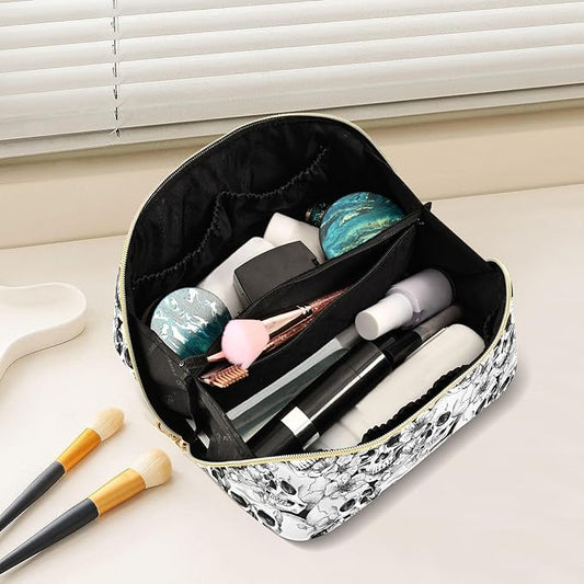 Makeup Organizer Bag, Skull and Flower Travel Makeup Bags Makeup Vanity Case Large Capacity Rhombus Cosmetic Toiletry Bag for Girl Women Ladies