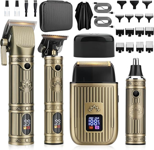 Hair Clippers for Men Professional, T-Blade Barber Clippers and Trimmer Set, 4 in 1 Mens Cordless Hair Clipper for Barber Kit, Foil Thaver and Nose Trimmer for Men with LED Display
