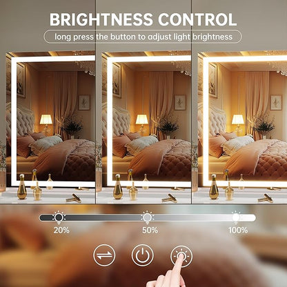 Hasipu Vanity Mirror with Lights, 50" x 34" LED Makeup Mirror, Lighted Makeup Mirror with Dimmable 3 Modes, Touch Screen Control Vanity Mirror Square White