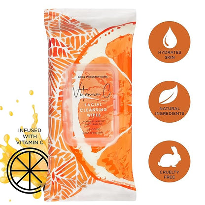 Body Prescription Makeup Cleansing Wipes - Gentle and Effective Face Wipes, 1 Count (Pack of 2), Vitamin C